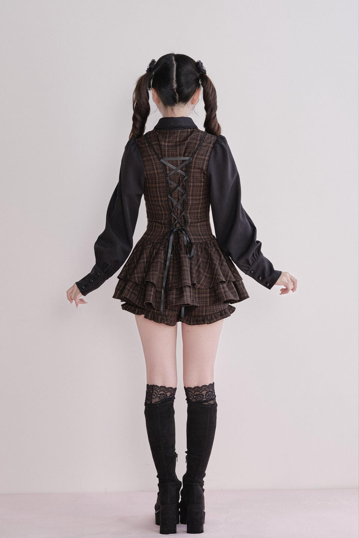 Jirai Kei Plaid Dress Set, Tiered Ruffles 44594:815617