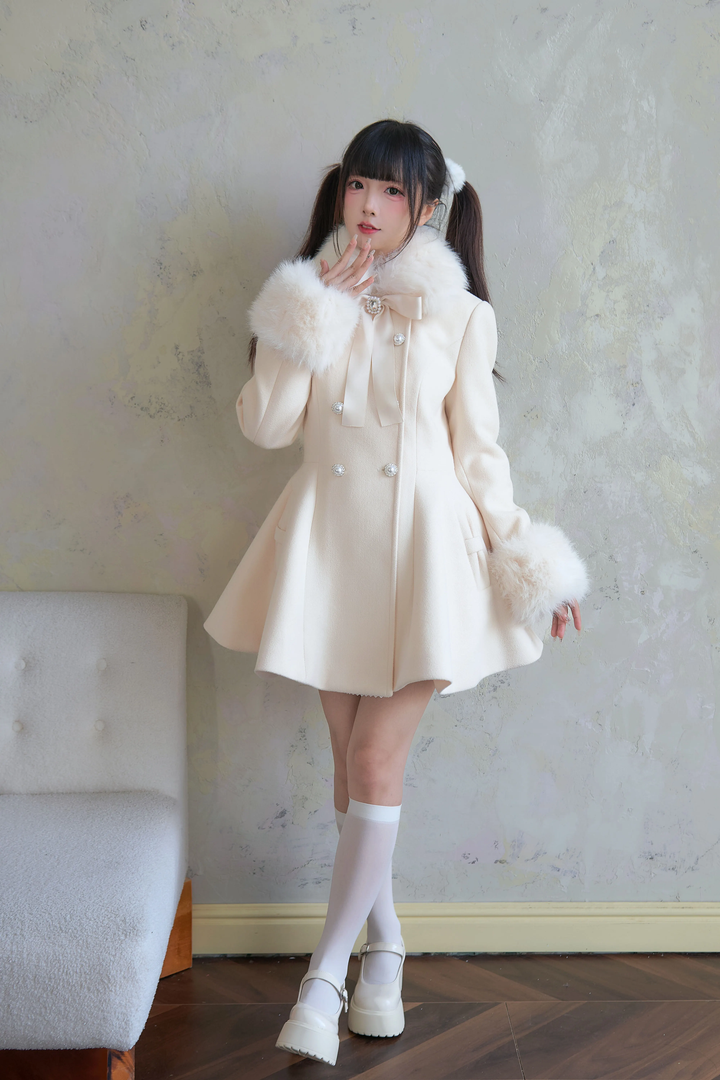 Jirai Kei Winter Coat Mid-length Coat Slim Fit Big Hem Coat 40570:674404