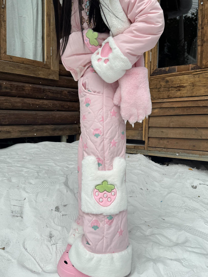 Strawberry Kawaii Cotton-Padded Pants, Side Pockets 44672:818171