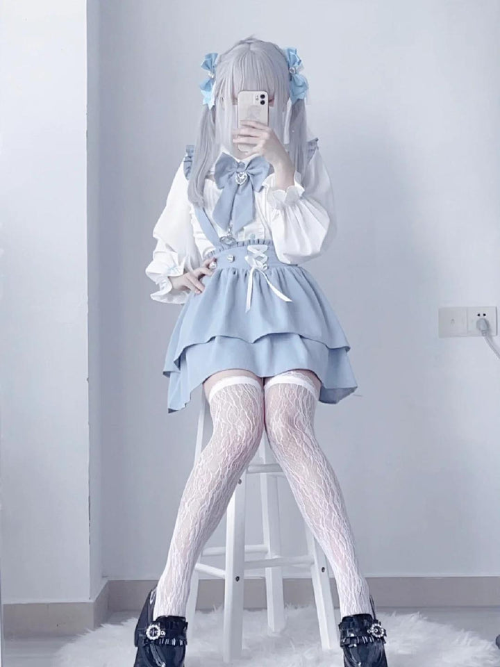 Jirai Kei White Blouse, Suspender Skirt 21838:760772
