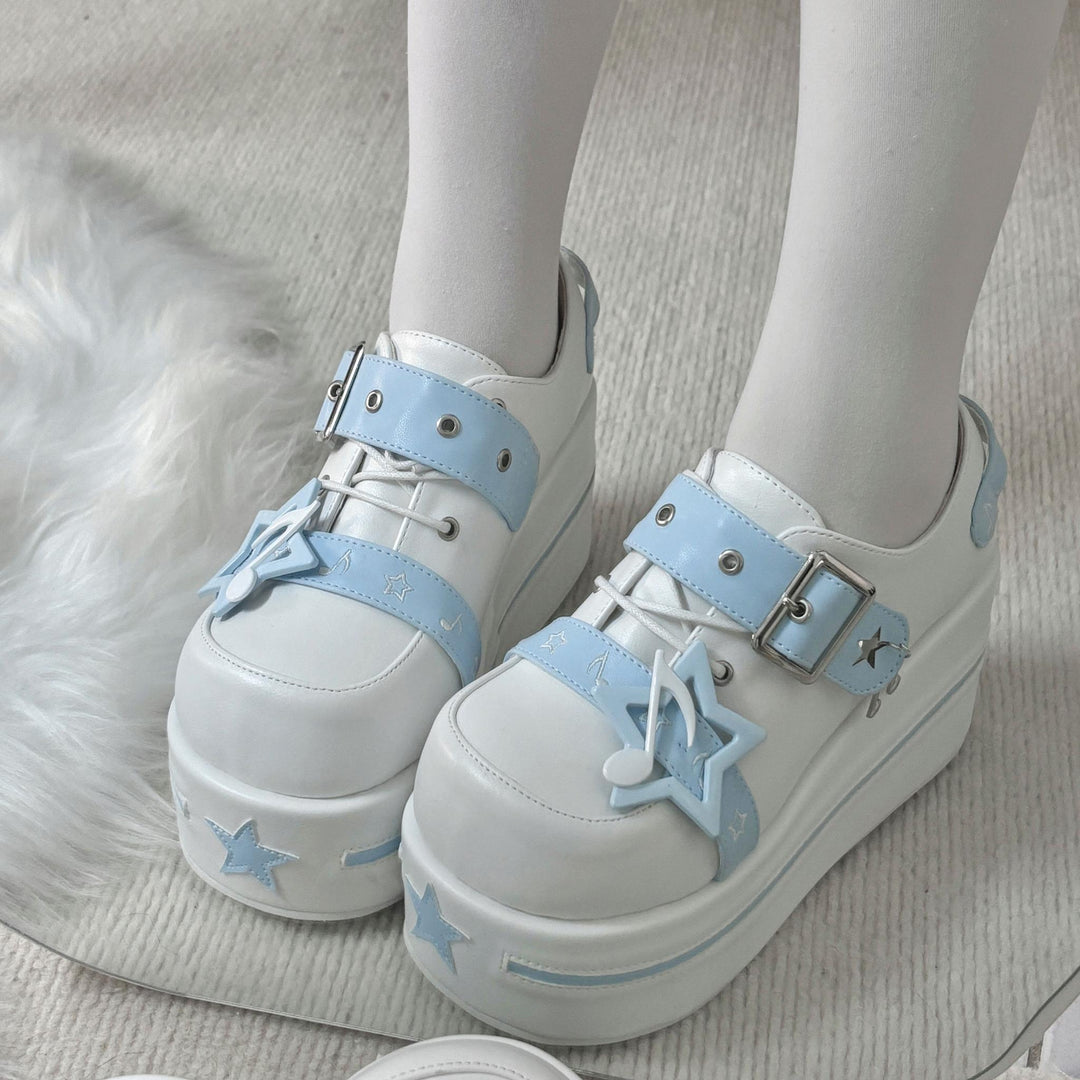 Punk Platform Shoes Gyaru Round-Toe Pentagram Musical Note Designs 41578:706694