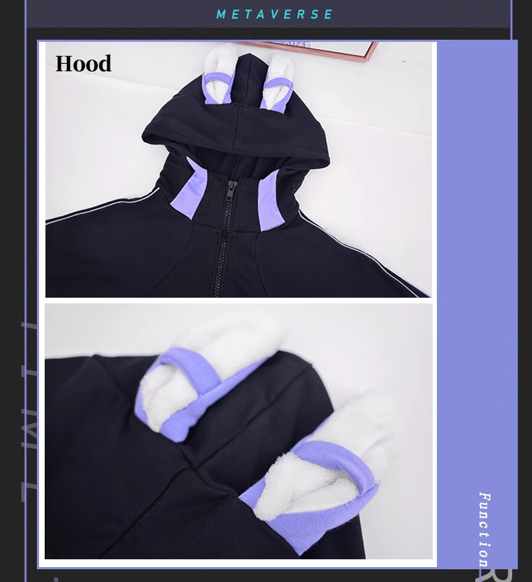 Plus Size Jirai Kei Jacket With Bunny Ears Functional Hoodie Pants Set 39126:615738