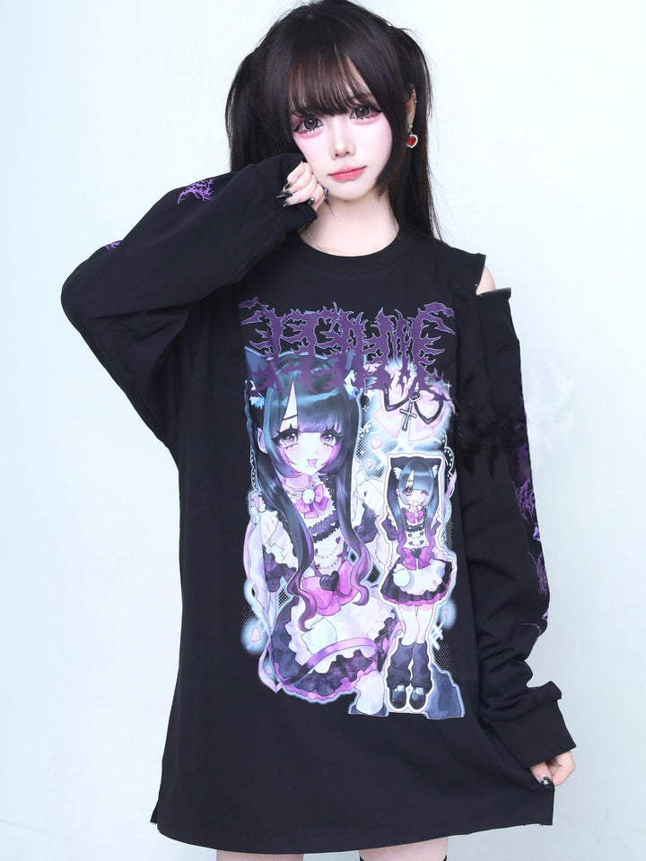 Subculture Printed Long Sleeve Tee, Thigh Length 44523:812019