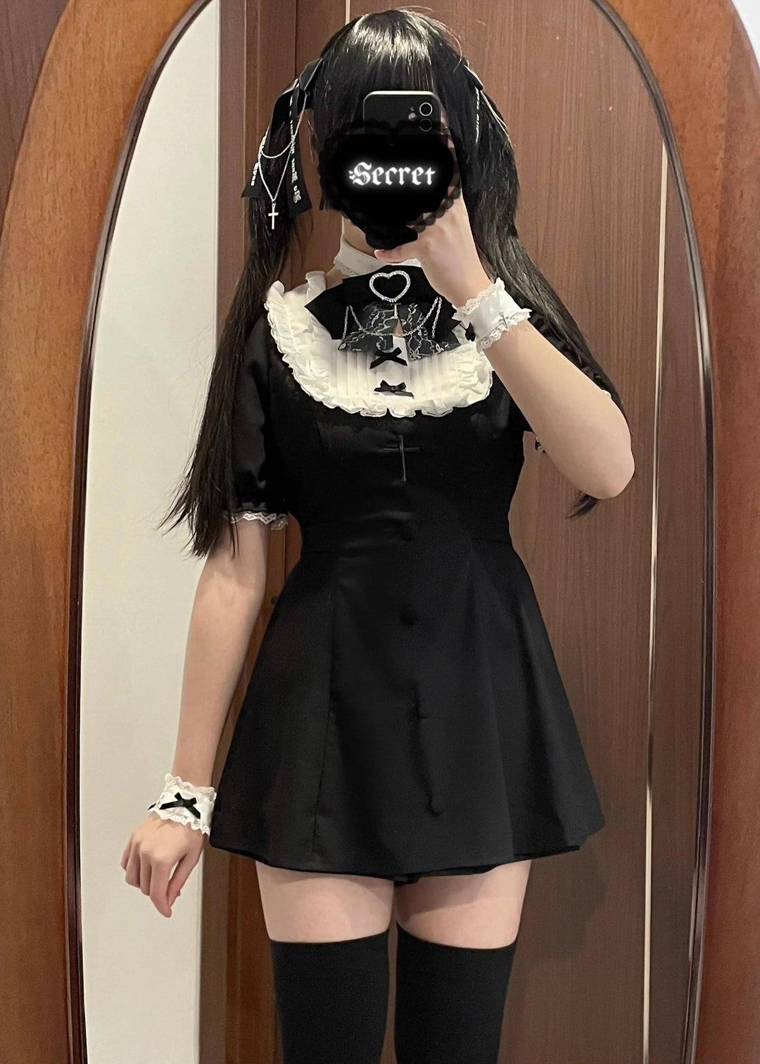 Jirai Kei Dress Set Short-sleeved Lace Knot Bow Dress Shorts (2XL 3XL 4XL L M S XL XS) 35108:483304