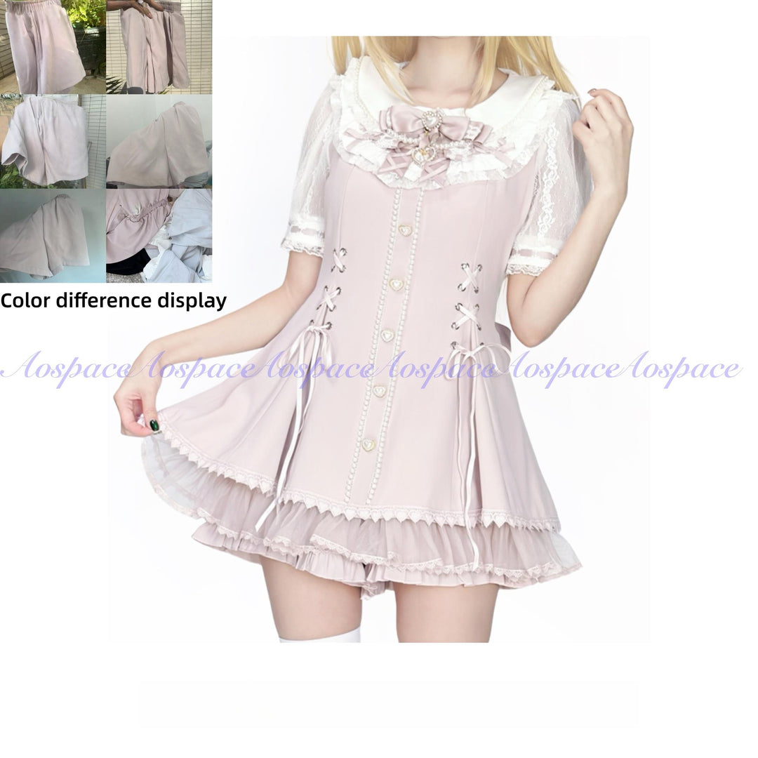 Jirai Kei Lace-Sleeved Dress, Elastic Shorts (L M S XL XS) 44759:824563