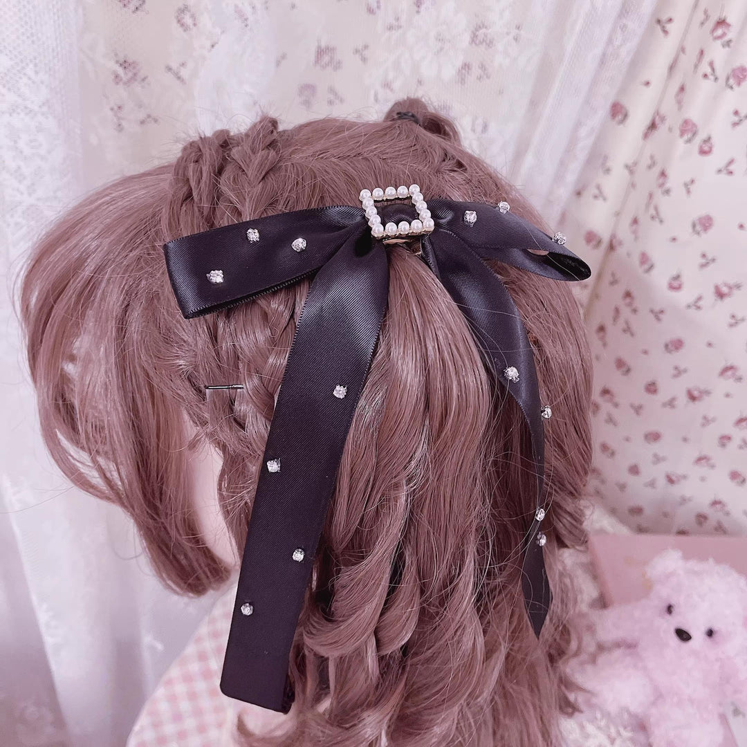 Jirai Kei Bowknot Hair Clip, Pearl and Rhinestone 45101:835671