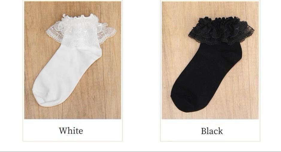 Lolita Socks White Black Socks Wings Cross Lace Socks 33810:447104