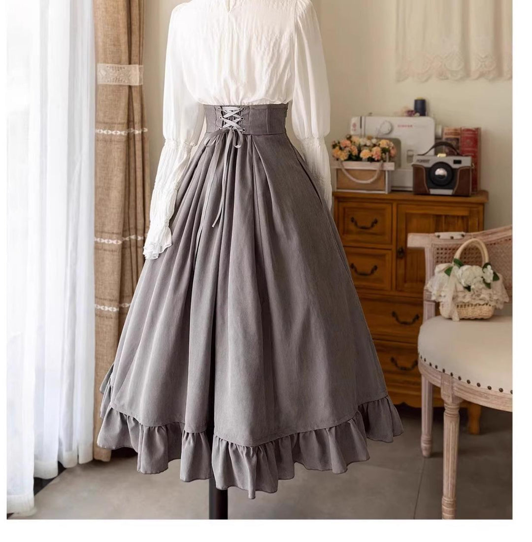 Classic Lolita A-Line Skirt + Button-Front Vest + White Blouse 40944:770426