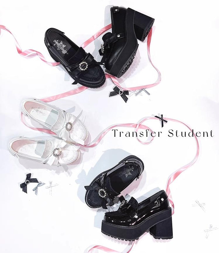 Jirai Kei Shoes Bow Tie Rhinestone Platforms High-heel Shoes 38516:591194