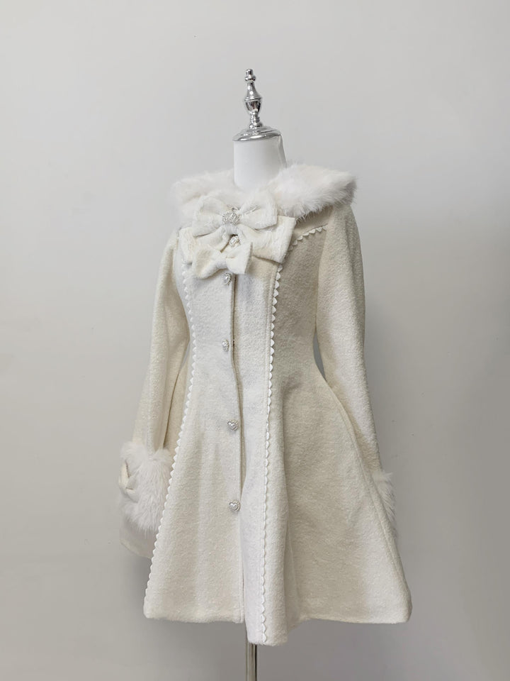 Jirai Kei Wool Blend Winter Coat, Quilted Lining (Beige / L M) 44567:813959