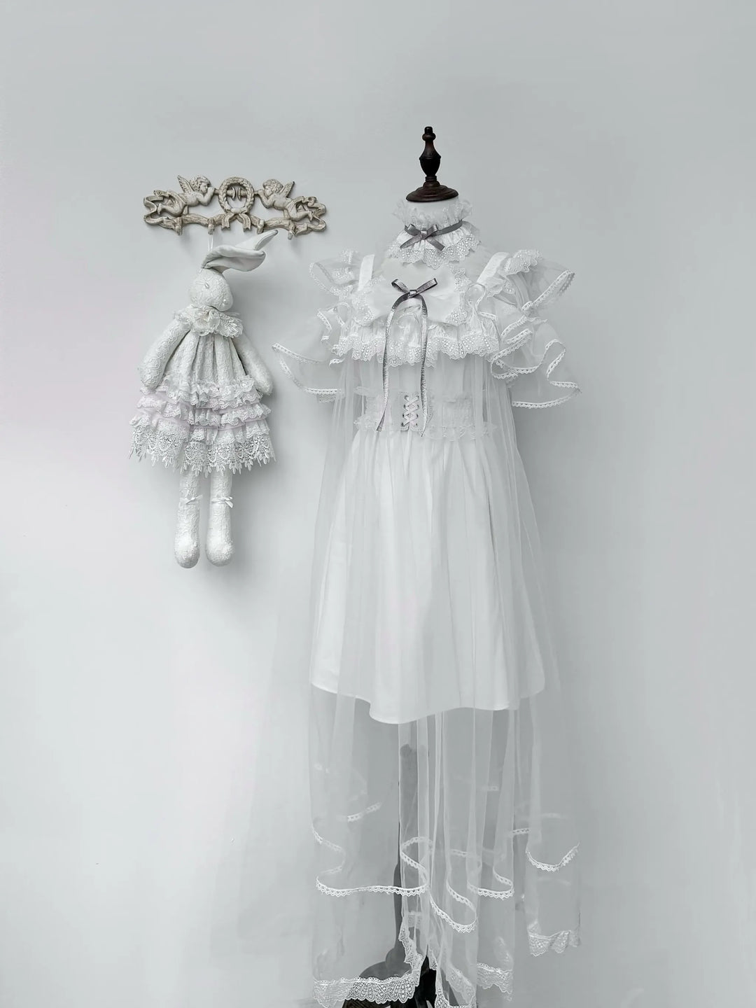 Jirai Kei Open Shoulder Dress, Detachable Tulle Overlay 45341:846489
