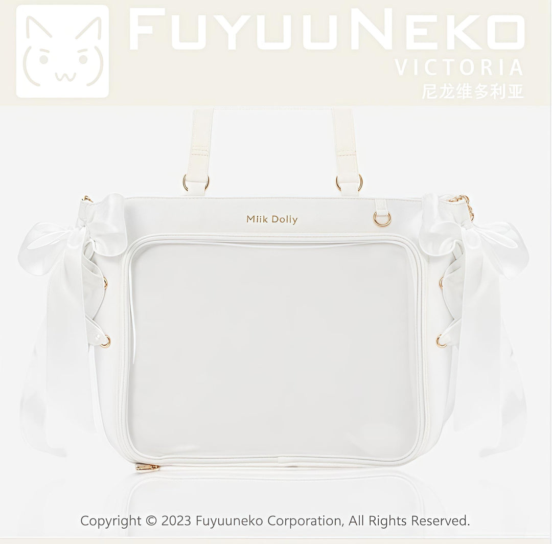 Satin Ita Bag, Clear Window & Detachable Ribbon Bow (White) 43227:771991