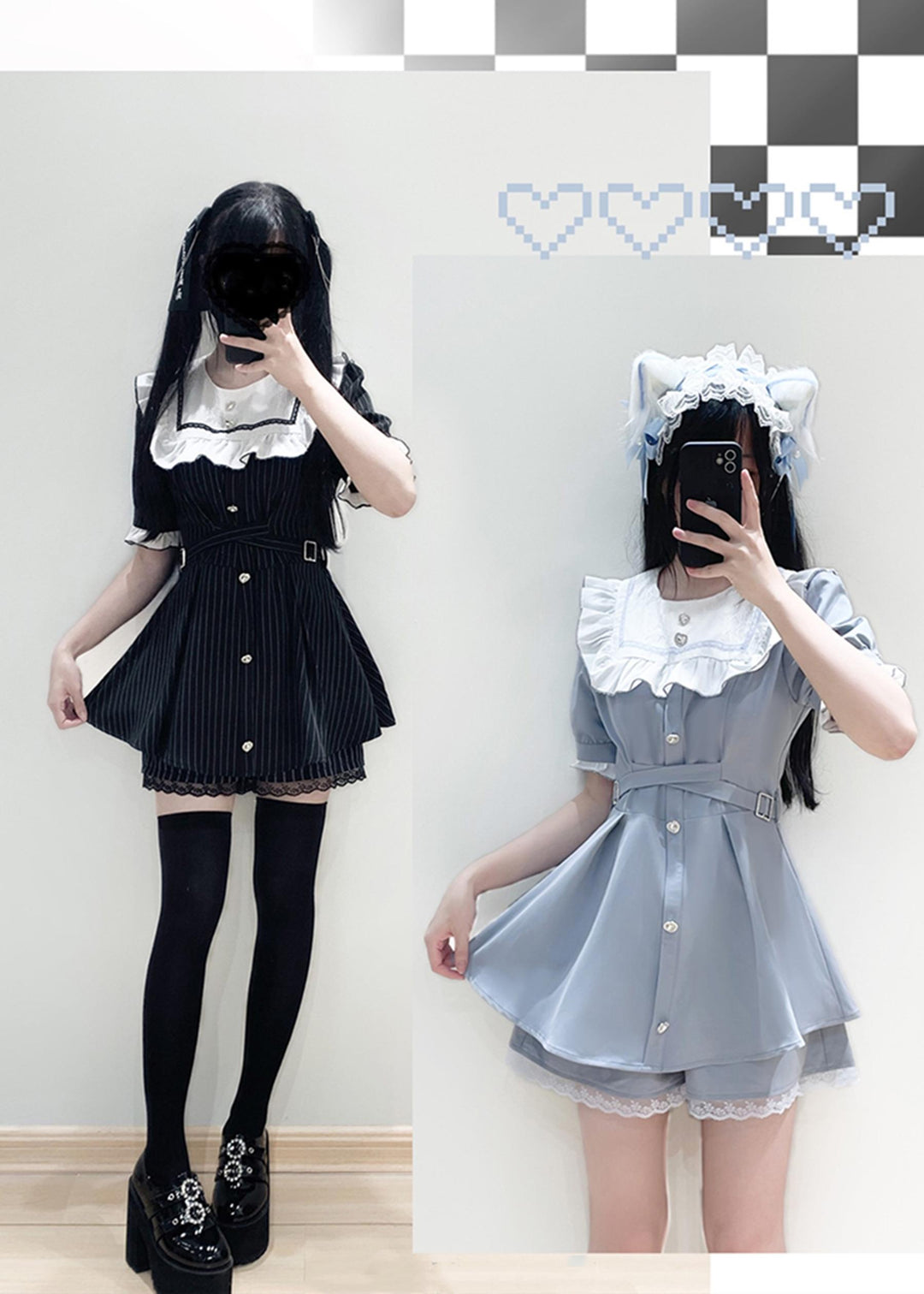 Jirai Kei Dress Square Collar Shorts Set Multicolor 33998:479114