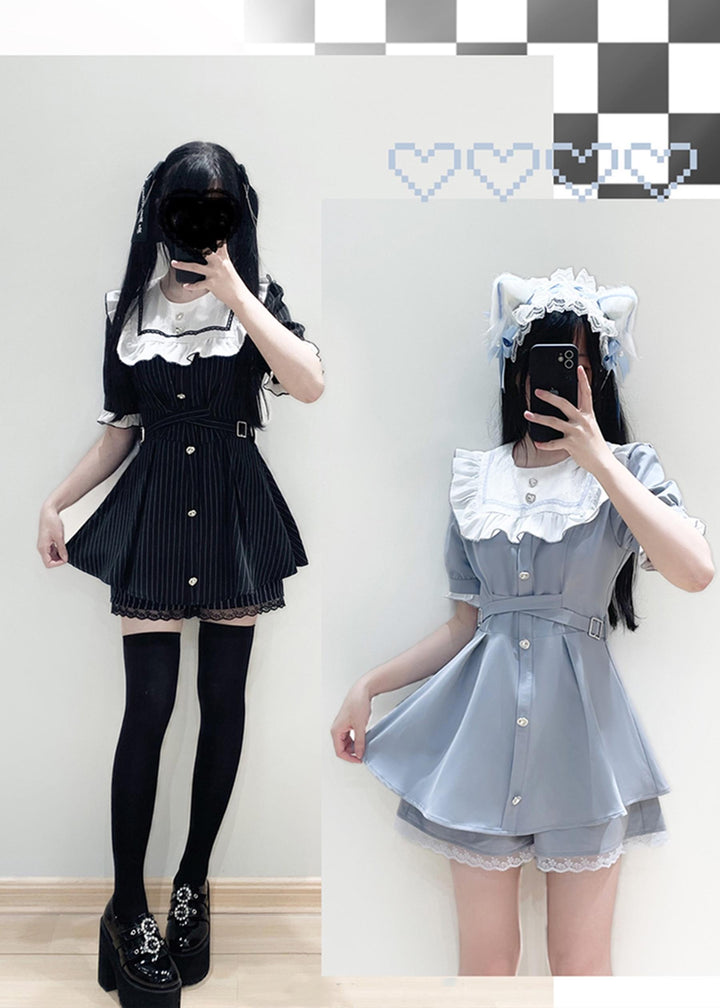 Jirai Kei Dress Square Collar Shorts Set Multicolor 33998:479114