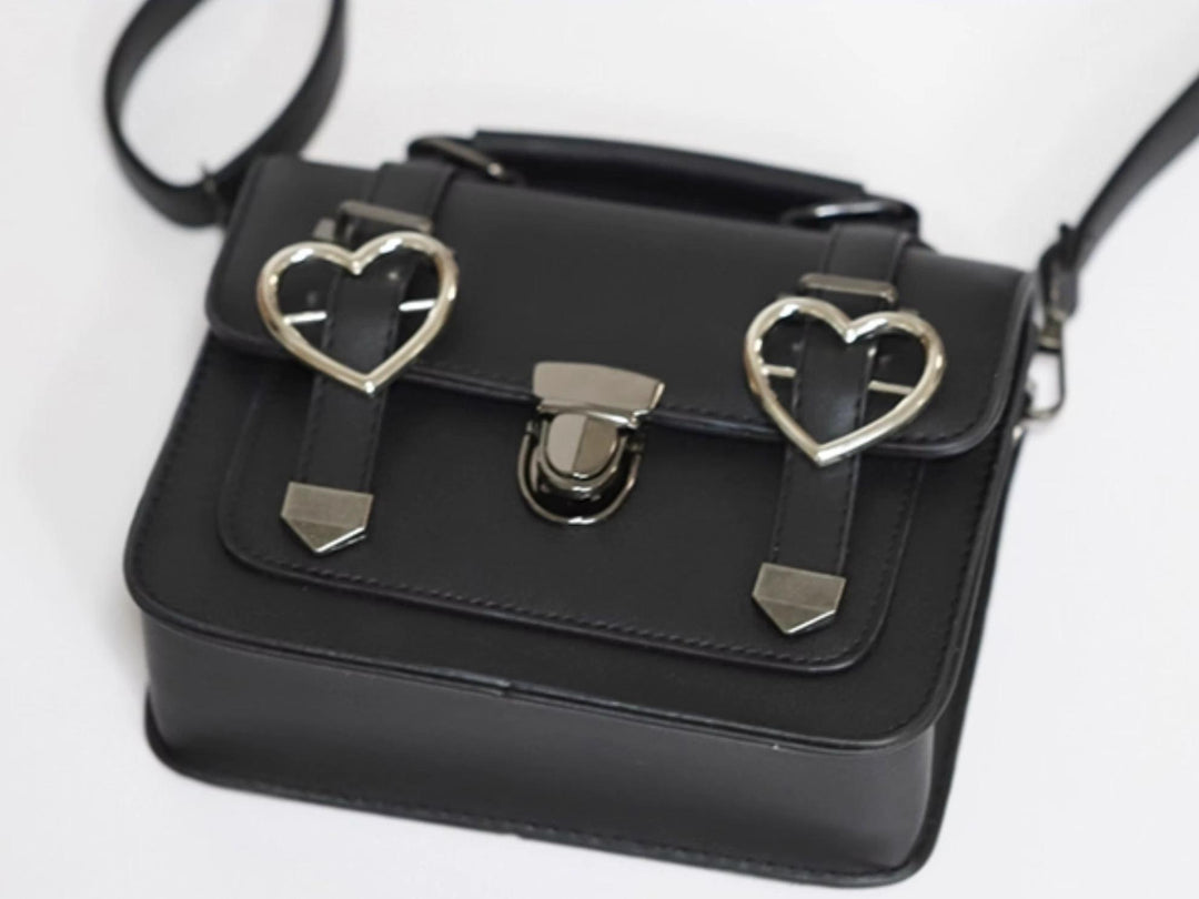 Black Jirai Kei Bag JK Uniforms Bag With Bow And Rhinestone 22512:334194