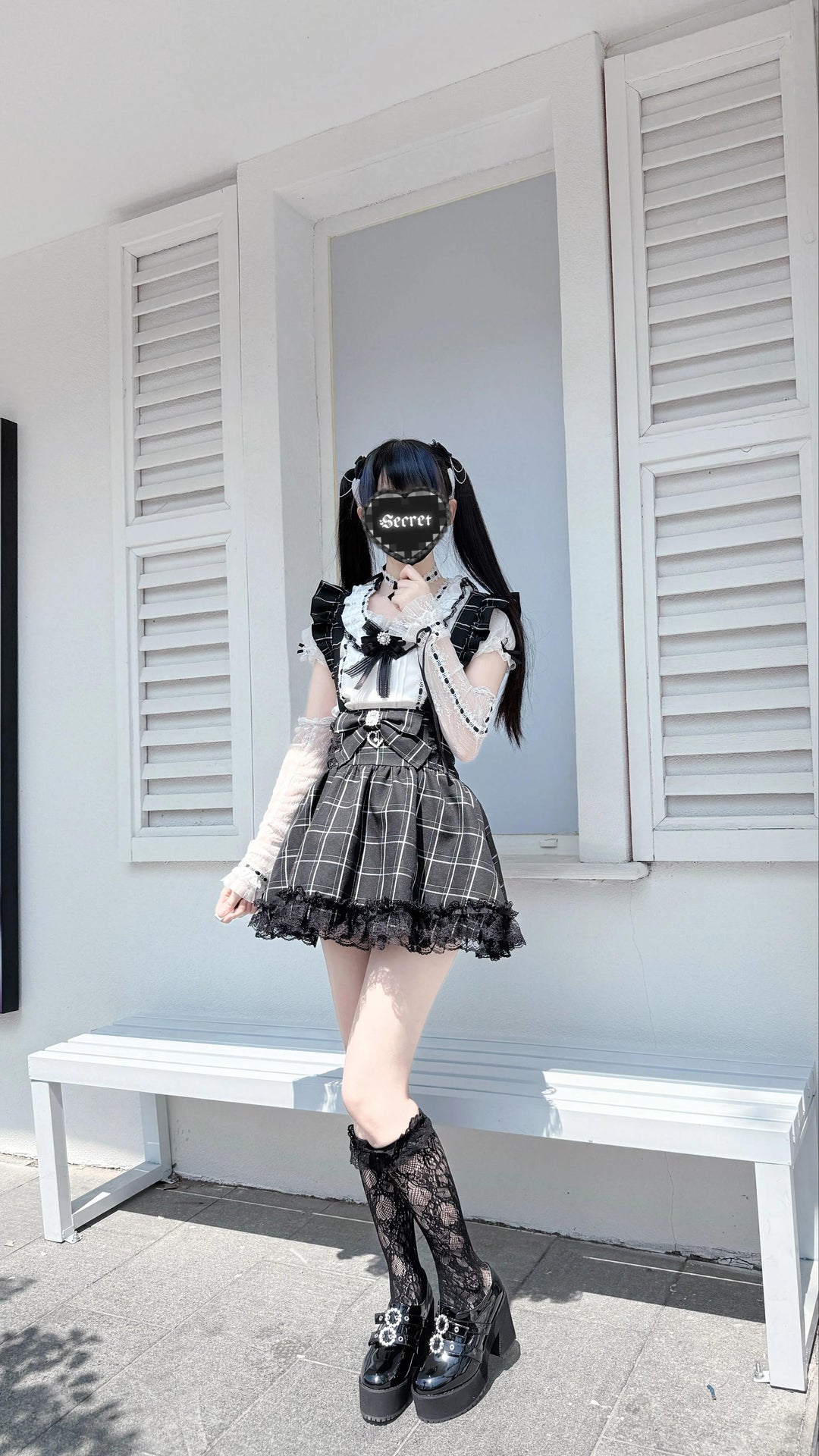 High-Waisted A-line Jirai Kei Skirt with Detachable Suspenders 42863:756682