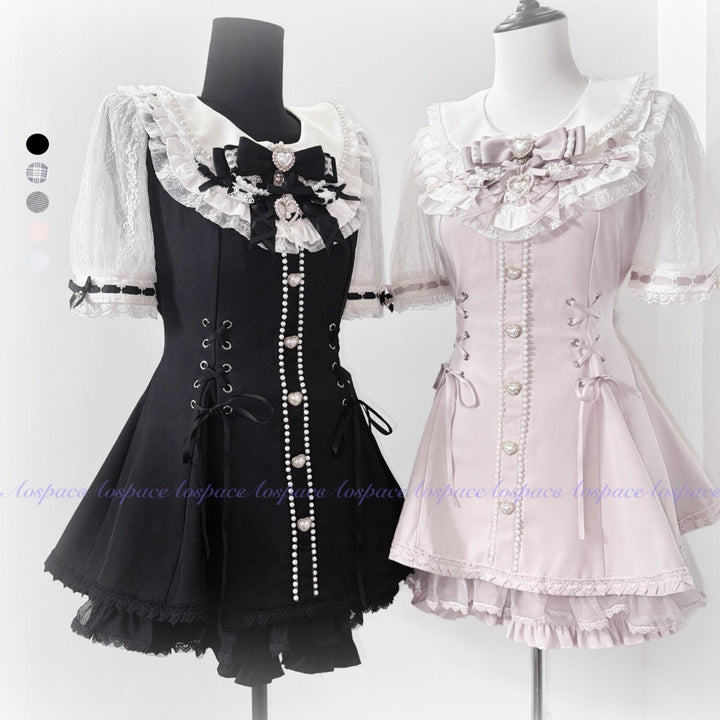 Jirai Kei Lace-Sleeved Dress, Elastic Shorts 44759:824560