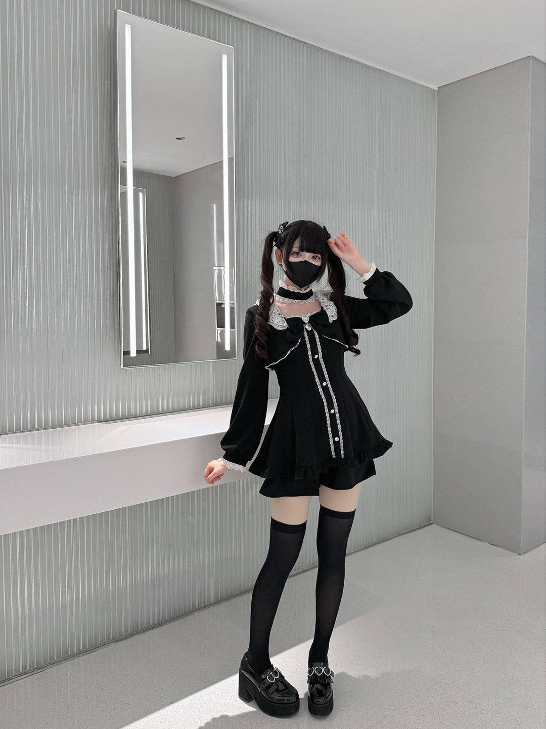 Jirai Kei Long Sleeves Dress, Pocketed Shorts 44197:808144