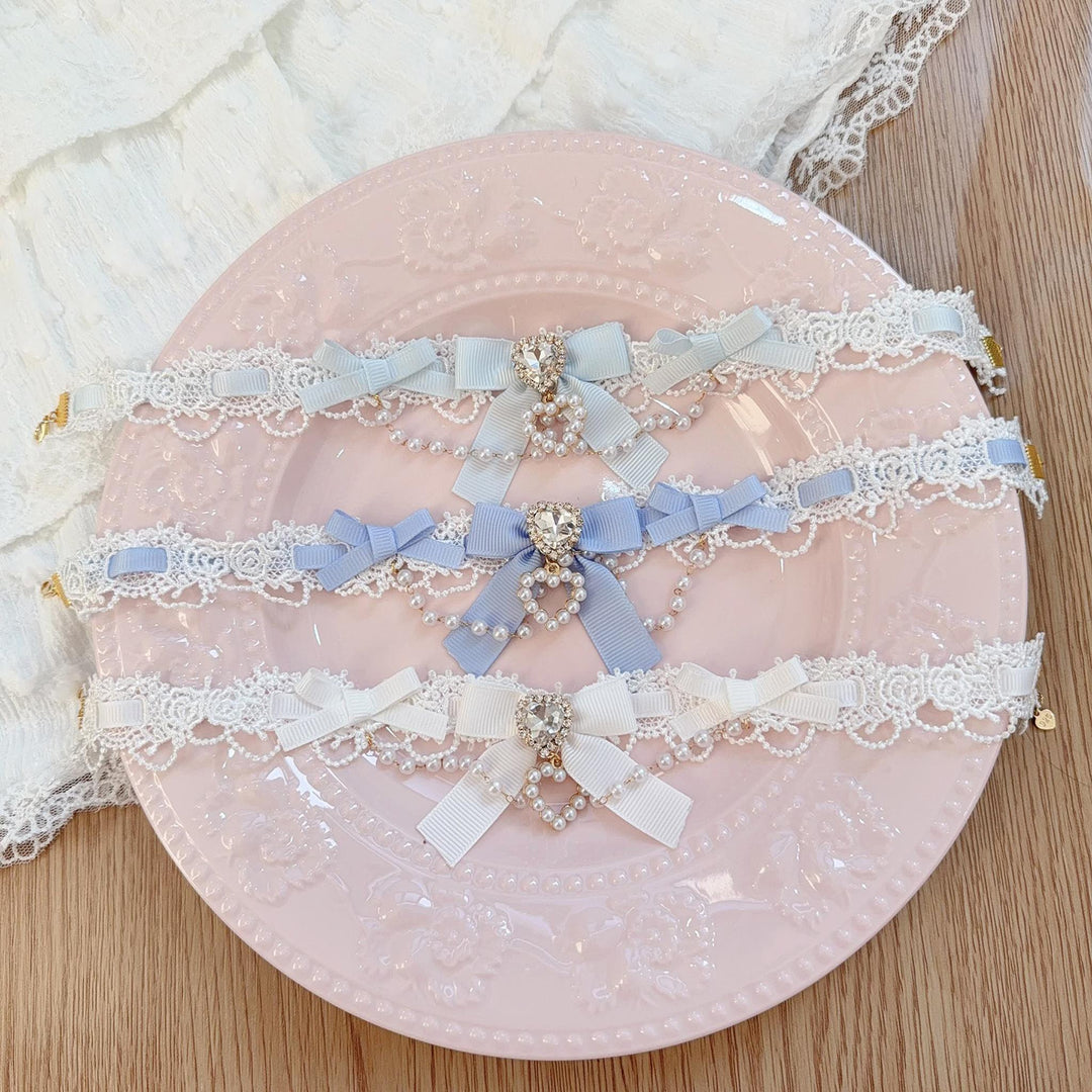 Jirai Kei Lace Choker, Heart Shaped Rhinestone 44953:832986