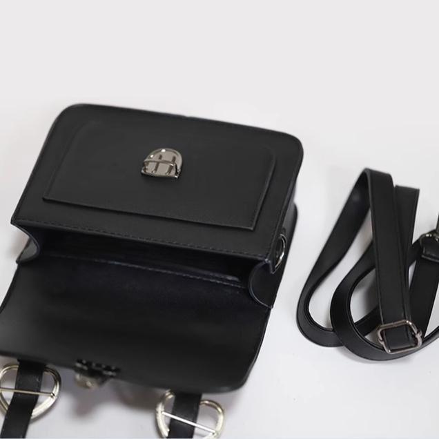 Black Jirai Kei Bag JK Uniforms Bag With Bow And Rhinestone 22512:334192
