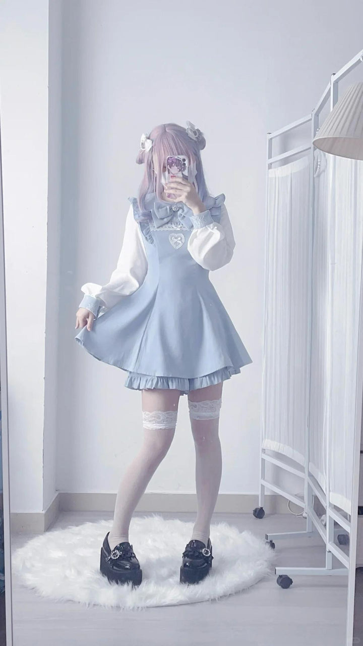 Jirai Kei Set Up Lace Dress Set Black Pink Blue Dress 34480:761508