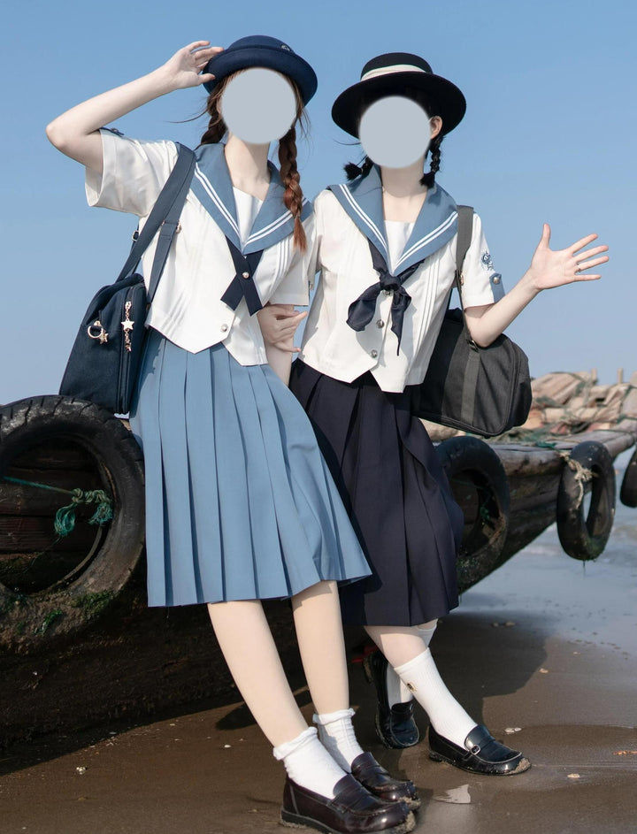 Summer JK Uniform Set, Sailor Collar Blouse, Pleated Skirt 43329:774785