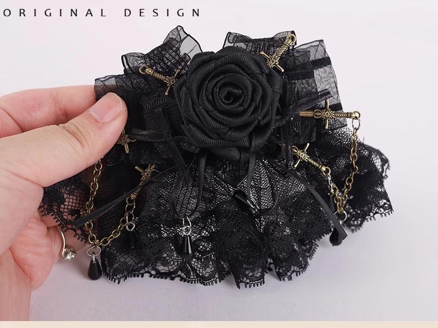 Gothic Lolita Hair Clips Black Bow Lace Hair Accessory 39652:635756