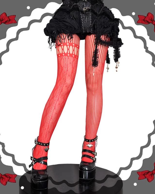 Asymmetric Gothic Lolita Fishnet Pantyhose, Multiple Color 43320:774114
