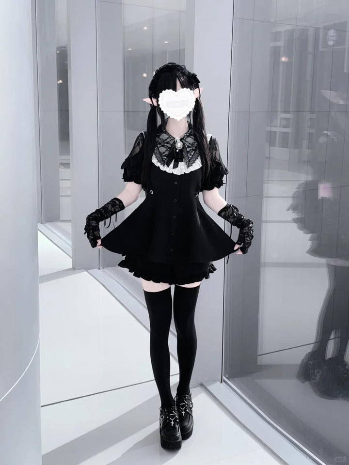 Jirai Kei Dress Set With Puritan Collar And Lace Trim Multicolor 37842:762157
