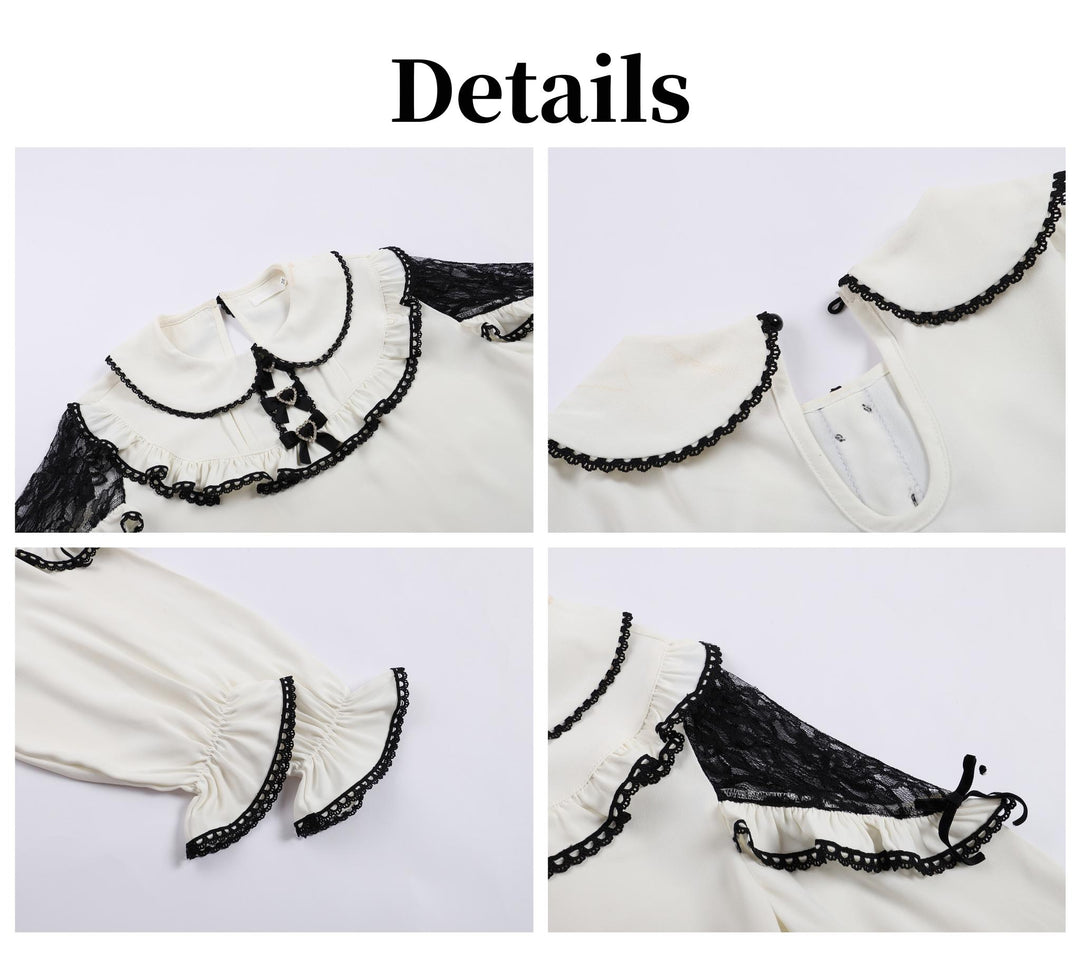 Jirai Kei Blouse White Lace Shirt Plaid Skirt Overall Dress 32960:431860