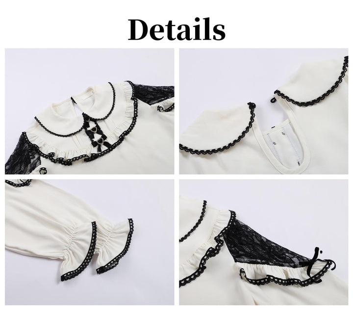 Jirai Kei Blouse White Lace Shirt Plaid Skirt Overall Dress 32960:431860