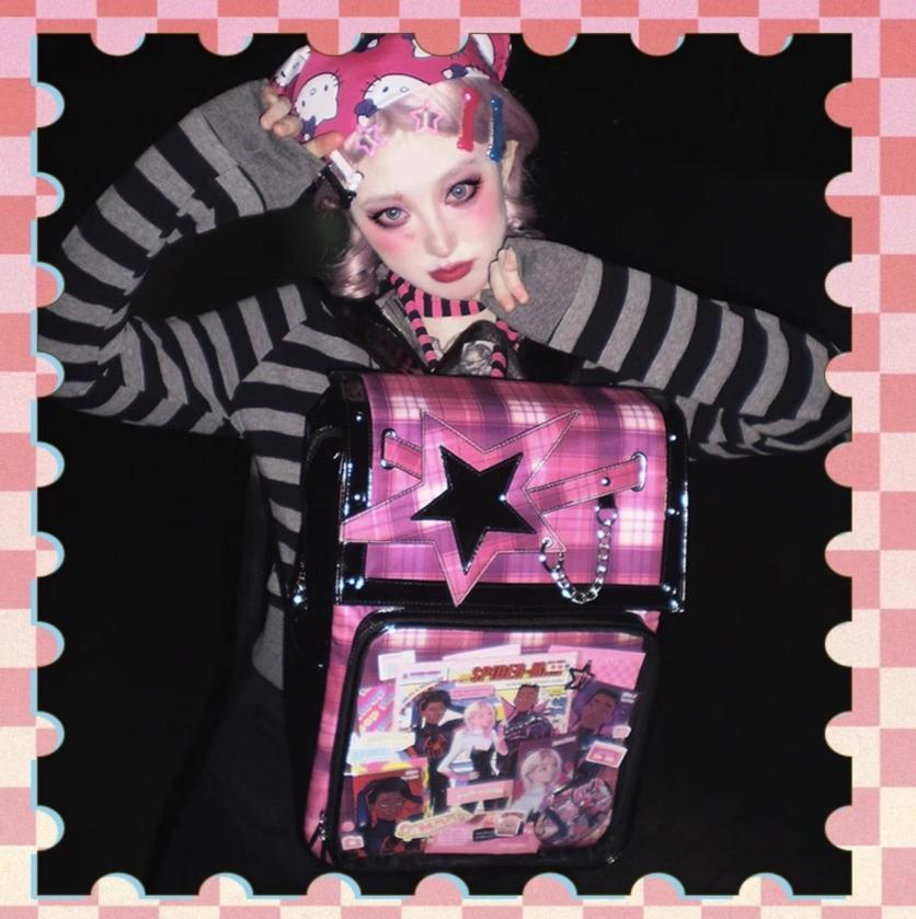 Subculture Ita Bag Plaid Star Large Capacity Ita Backpack 40120:665890