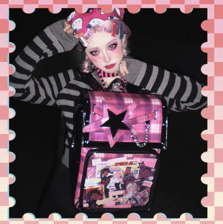 Subculture Ita Bag Plaid Star Large Capacity Ita Backpack 40120:665890