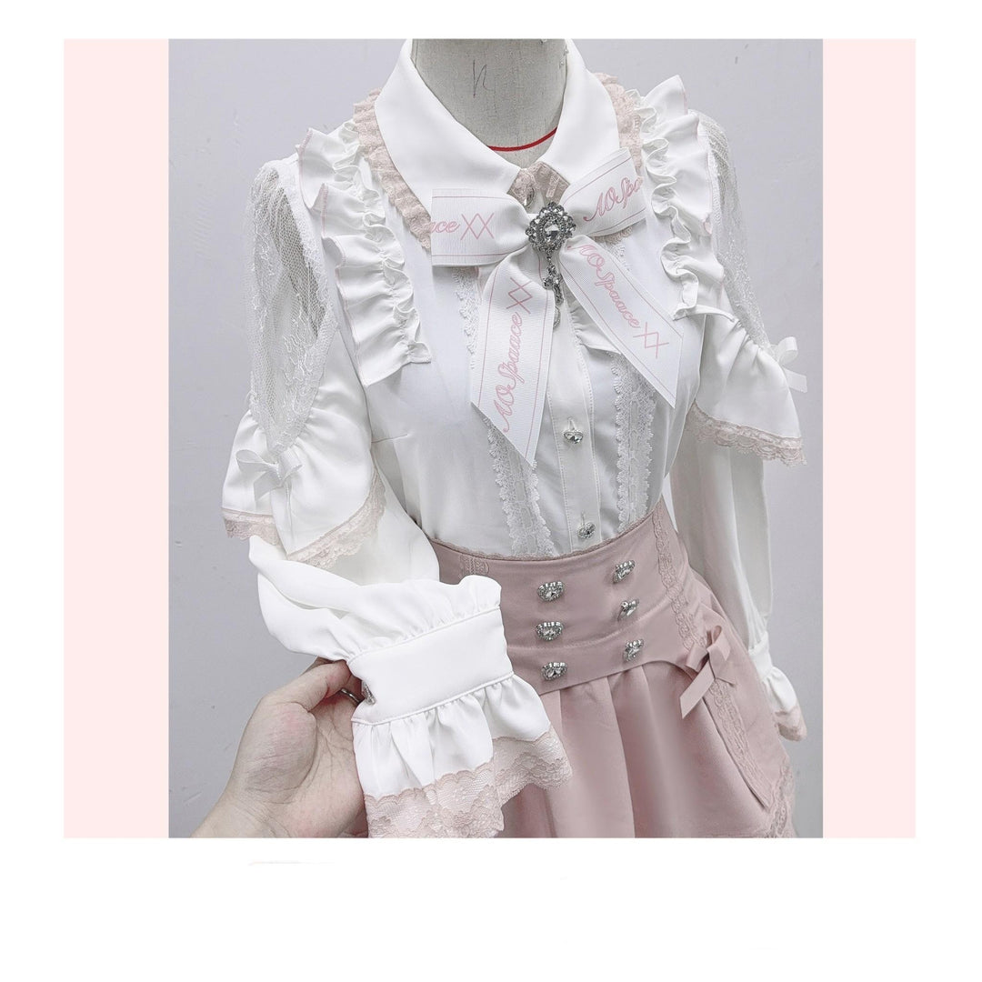 Jirai Kei Blouse Mini Skirt Patchwork Open Shoulder Bi Color Shirt (L M S XL) 34500:463902