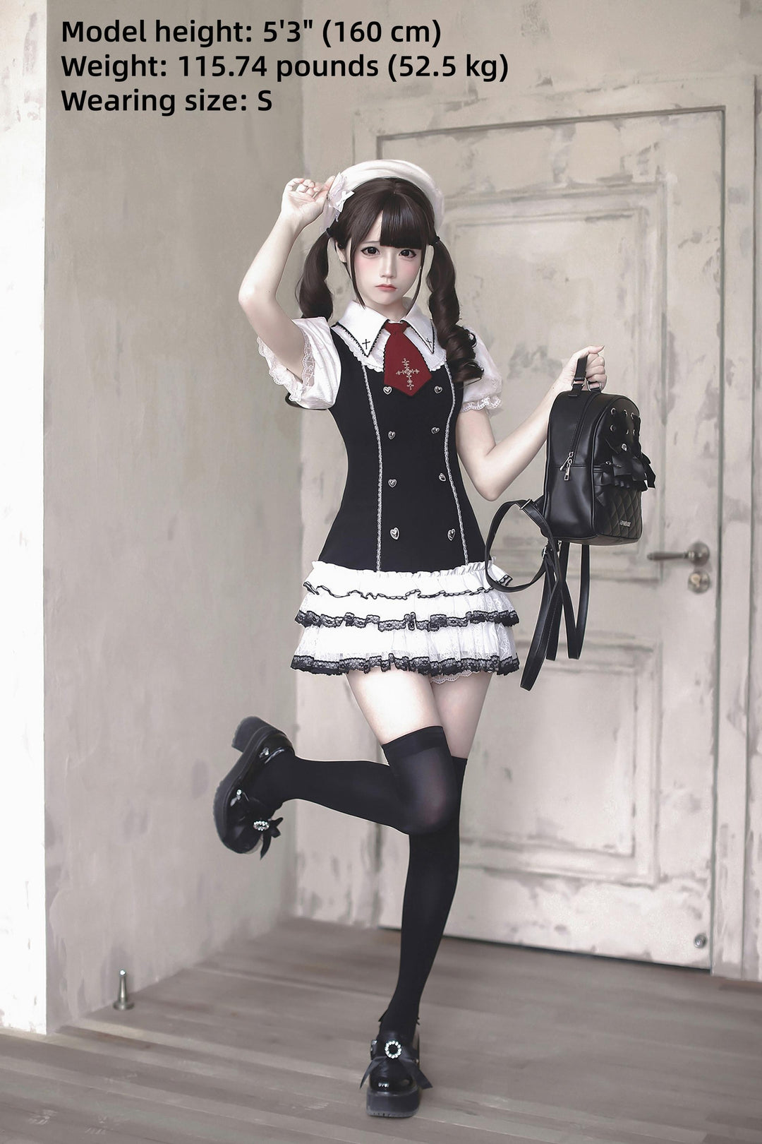 Preppy Style Low-Waist Dress Set, Cross Embroidery 44746:823836
