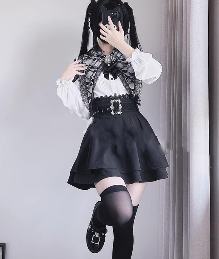 Jirai Kei Lace Blouse Double Layer Skirt A-line 39278:618492