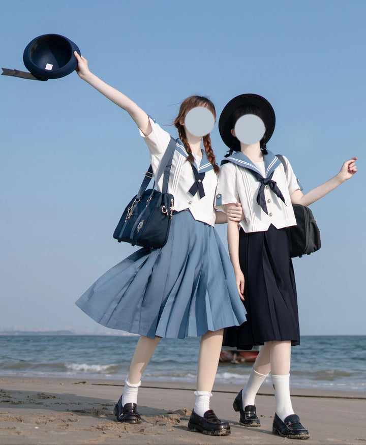 Summer JK Uniform Set, Sailor Collar Blouse, Pleated Skirt 43329:774777