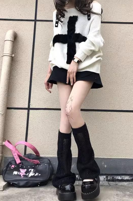 Harajuku Fashion White Black Gray Leg Warmers 28966:339372