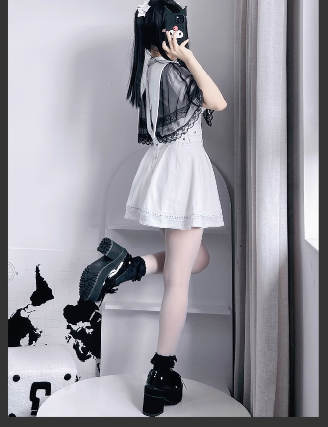 Jirai Kei Skirt Angel Wing Collar Blouse Double Layered Skirt 39538:634874